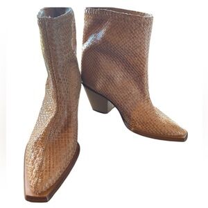 Miista Woven Leather Ankle Boots EU 35 / US 5 Tan Block Heel